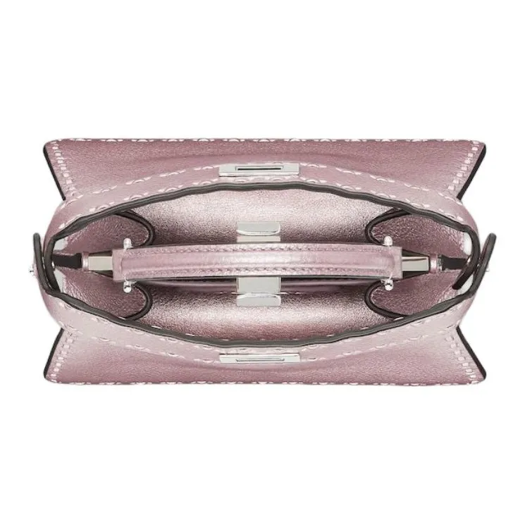 FENDI Peekaboo ISeeU Calfskin Shoulder Bag Crossbody Bag Handbag Small Size Women's Metal Pink-3