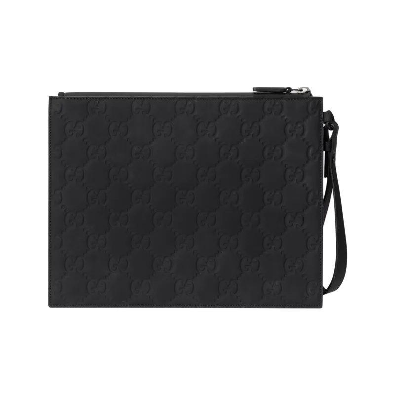 GUCCI Leather Wallet Card Holder Clutch Trumpets Men's Black-2