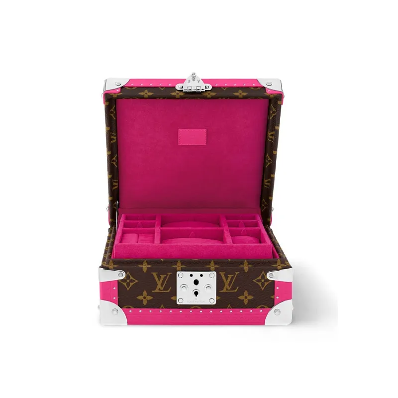LOUIS VUITTON Monogram Coated Canvas Jewelry Storage Box Women's Brown & Fuchsia-3