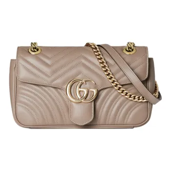 GUCCI GG Marmont Leather Crossbody Bag Shoulder Bag Small Size Women's Taupe