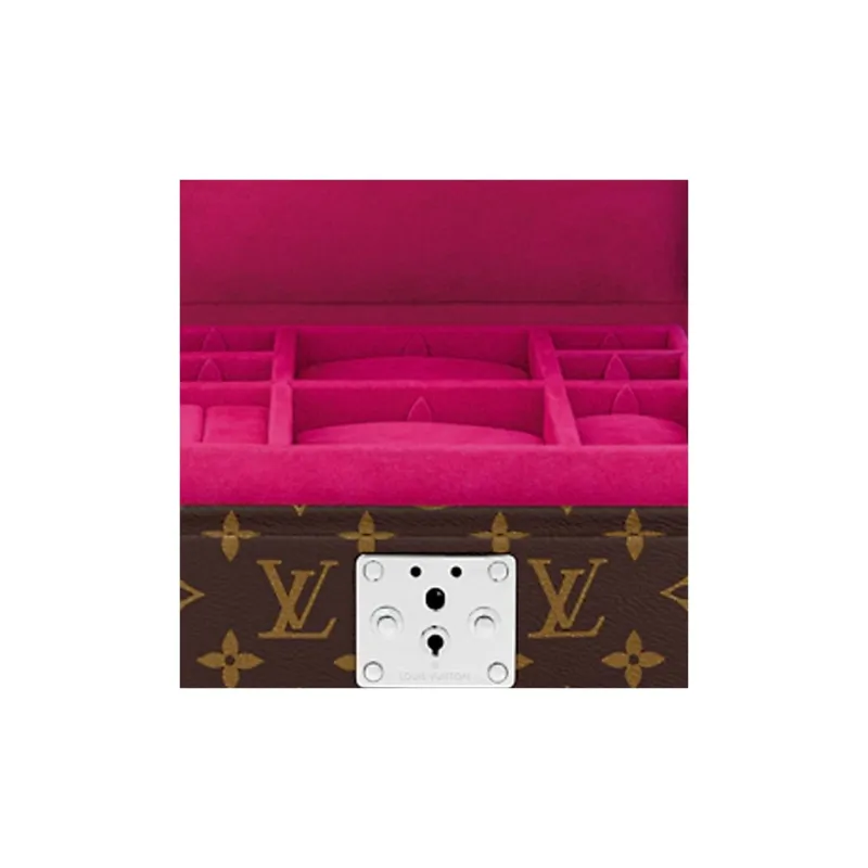 LOUIS VUITTON Monogram Coated Canvas Jewelry Storage Box Women's Brown & Fuchsia-5