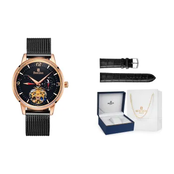 Bestdon Automatic Mechanical Movement Stainless Steel Watchband Watch Men's Watches Black Dial