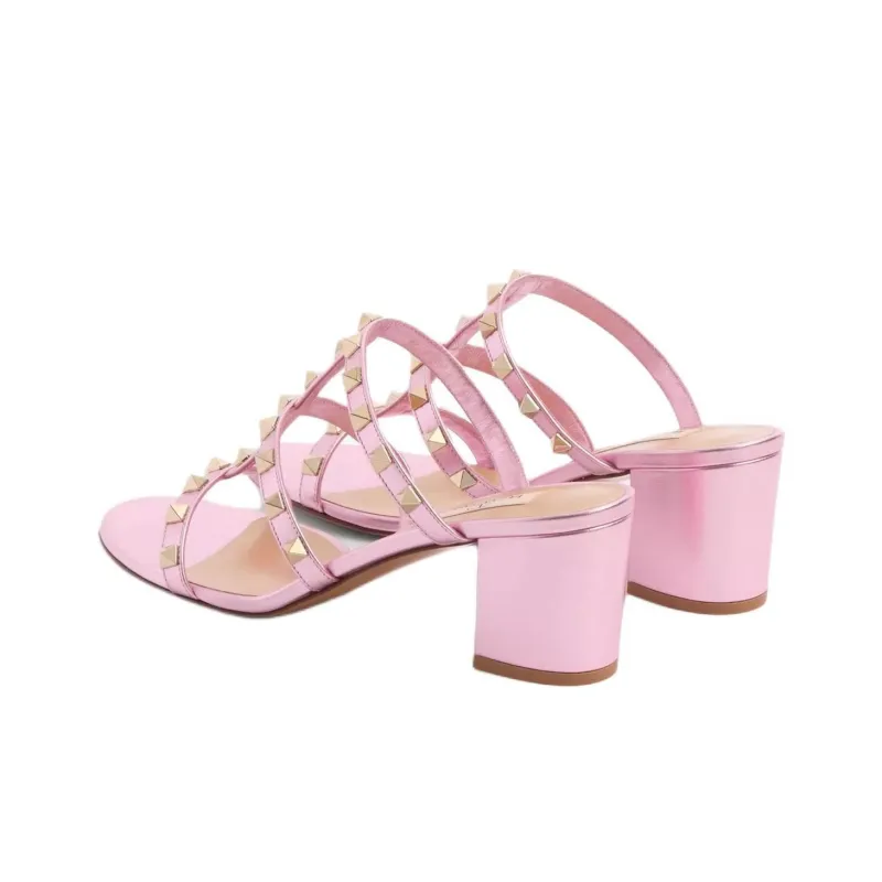 Valentino ROCKSTUD Slide Slippers 6cm Women's Pink-4