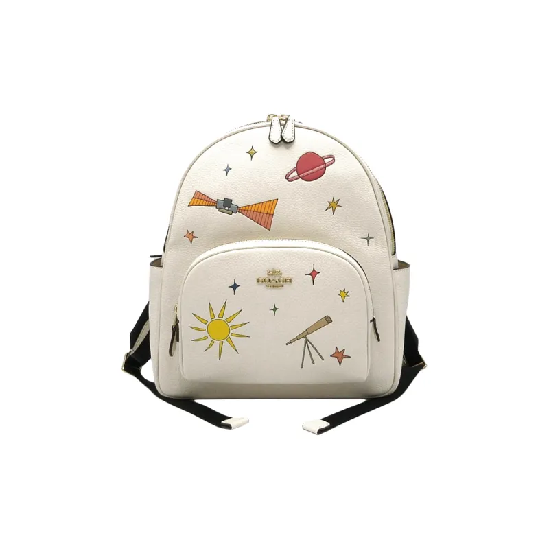 COACH Court Leather Backpack Large Size Women's Chalk Multicolor-1