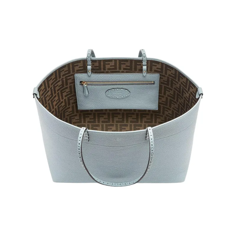 FENDI Calfskin Tote Bag Shopping Bag Shoulder Bag Handbag Medium Size Women's Light Blue-3