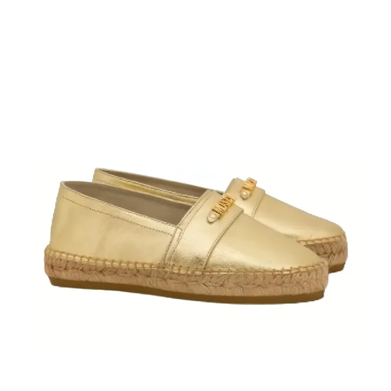 MOSCHINO Logo-lettering Metallic Leather Espadrilles-3