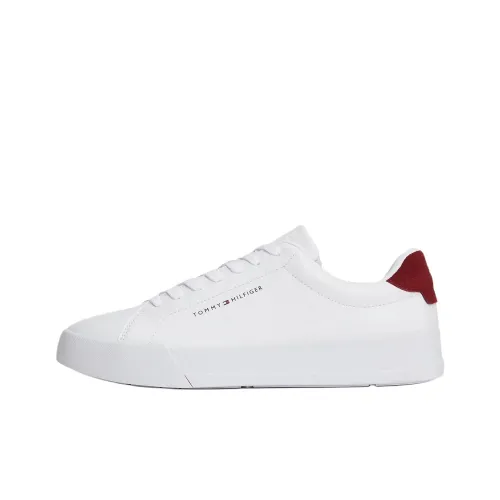 Tommy Hilfiger Trainers Essential Pebble Grain Court Low Top Skateboard Shoes Men's White Red