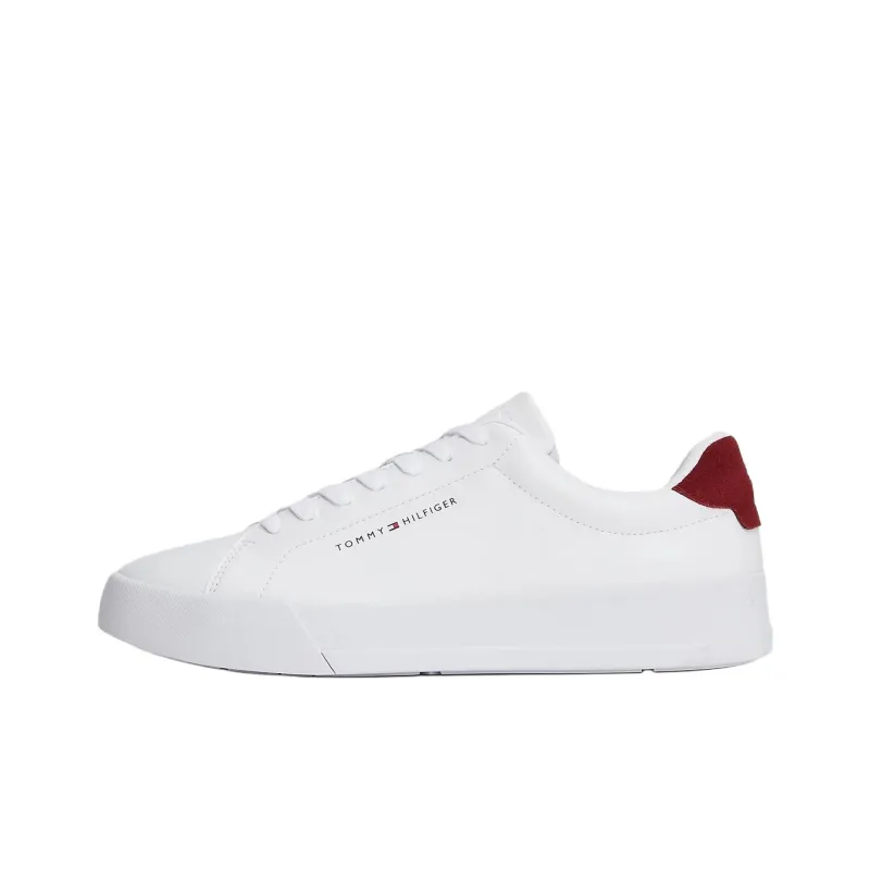 Tommy Hilfiger Trainers Essential Pebble Grain Court Low Top Skateboard Shoes Men's White Red-0