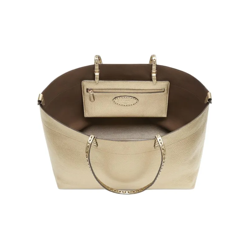 FENDI Calfskin Tote Bag Shopping Bag Handbag Medium Size Women's Champagne-3