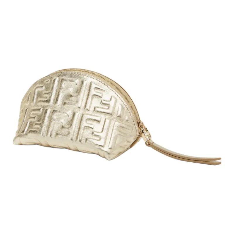 FENDI Baguette Calfskin Makeup Bag Trumpets Women's Gold-1