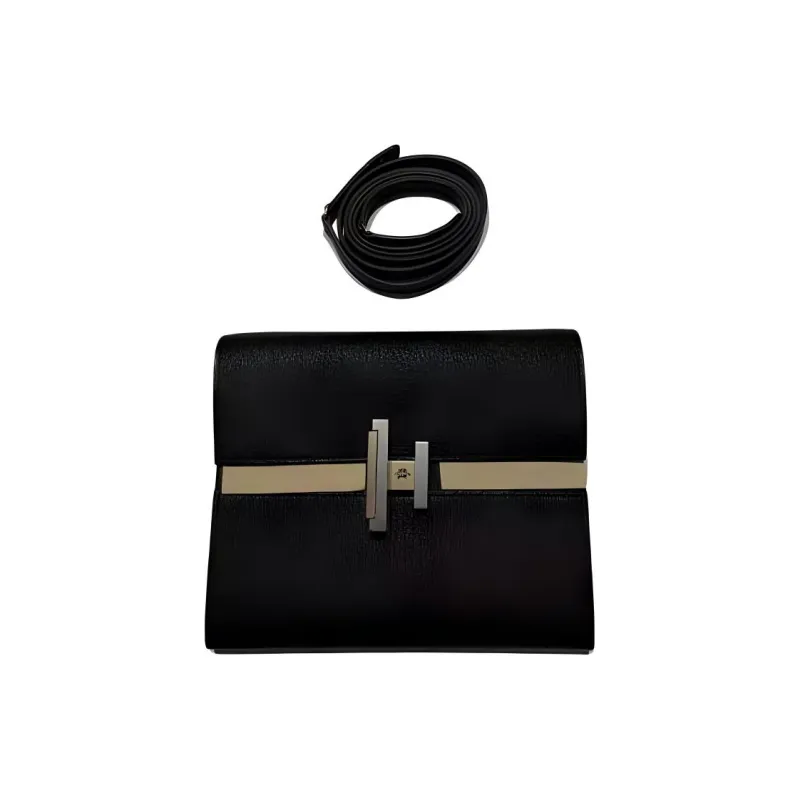 HERMES Cinhetic Cow Leather Crossbody Bag Women's Black-2