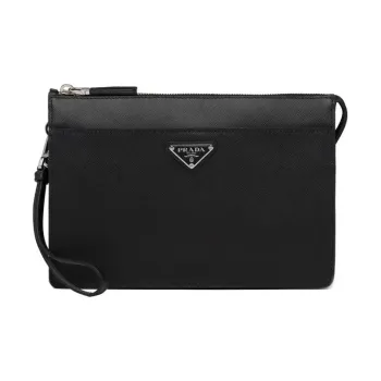 PRADA Saffiano Leather Clutch Men's Black
