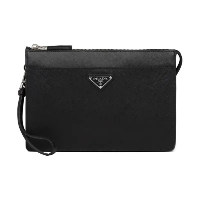 PRADA Saffiano Leather Clutch Men's Black-0