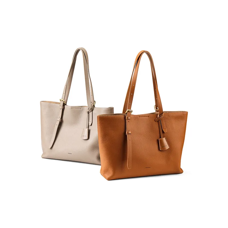HONGU Genuine Cow Leather Handbag, Shoulder Bag, Tote Tubas Women's Elephant Gray/Brown-5