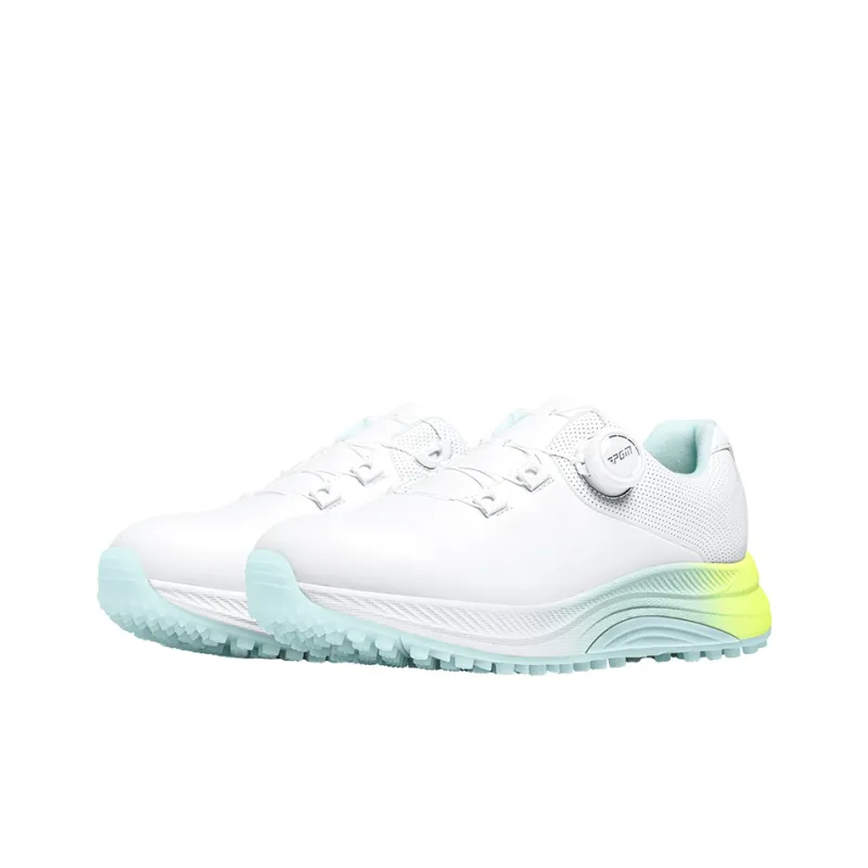 PGM Cushioned Slip Resistant Water Resistant Low Top Golf Shoes Women's White Cyan Yellow-2
