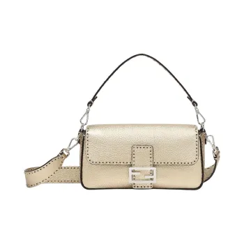FENDI Baguette Cow Leather Shoulder Bag Crossbody Bag Handbag Women's Champagne