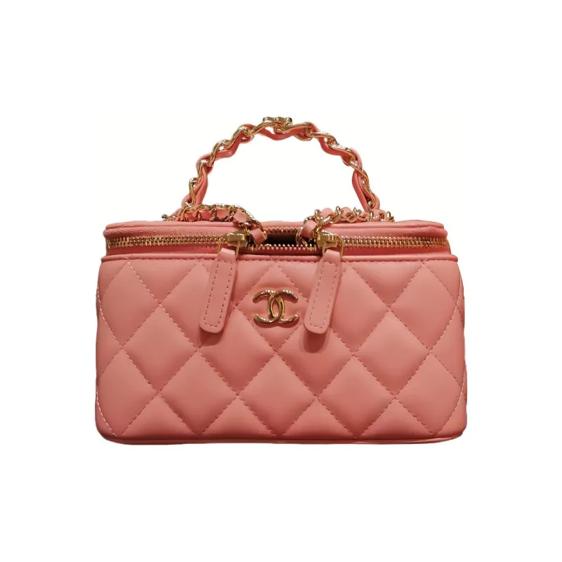 CHANEL Sheepskin Box Bag, Makeup Bag, Handbag, Shoulder Bag, Crossbody Bag Women's Pink-0