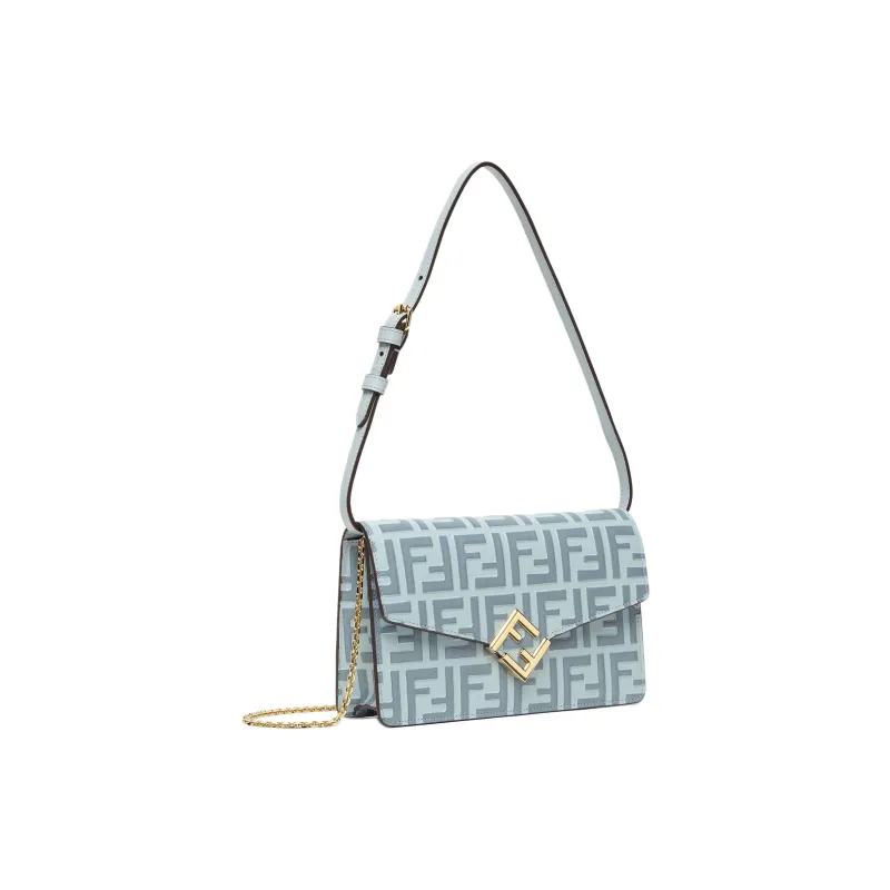 FENDI FF Diamonds Series Calfskin Portable Crossbody Bag Shoulder Bag Women's Light Blue-1