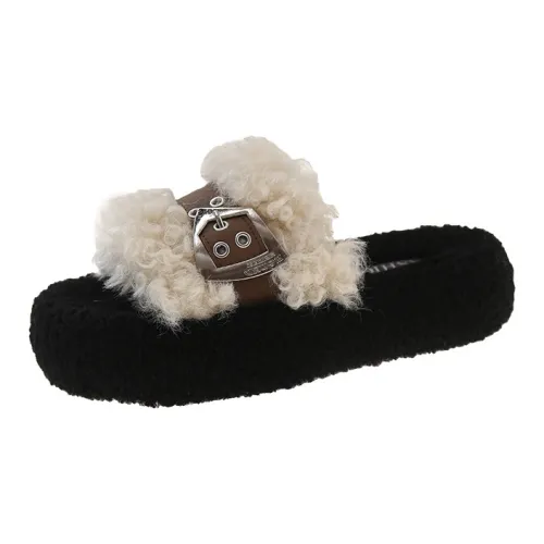 FGHGF Fall And Winter Fleece Comfortable Platform Slippers Shoes Home Open Toe Fleece Slippers