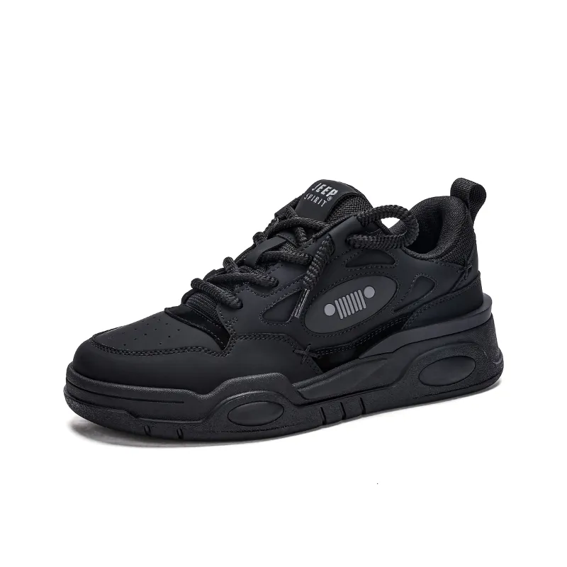 JEEP SPIRIT Slip-Resistant Water-Resistant Wear-Resistant Height-Increasing Low-Top Skateboard Shoes Men's Black-0