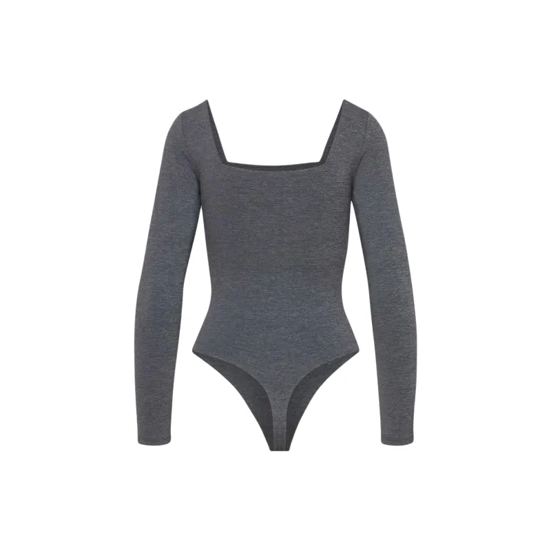 ARITZIA Contour Squareneck Longsleeve Bodysuit Bodysuits Women's Heather Charcoal/Stone Phoebe Zhennan Charcoal-1