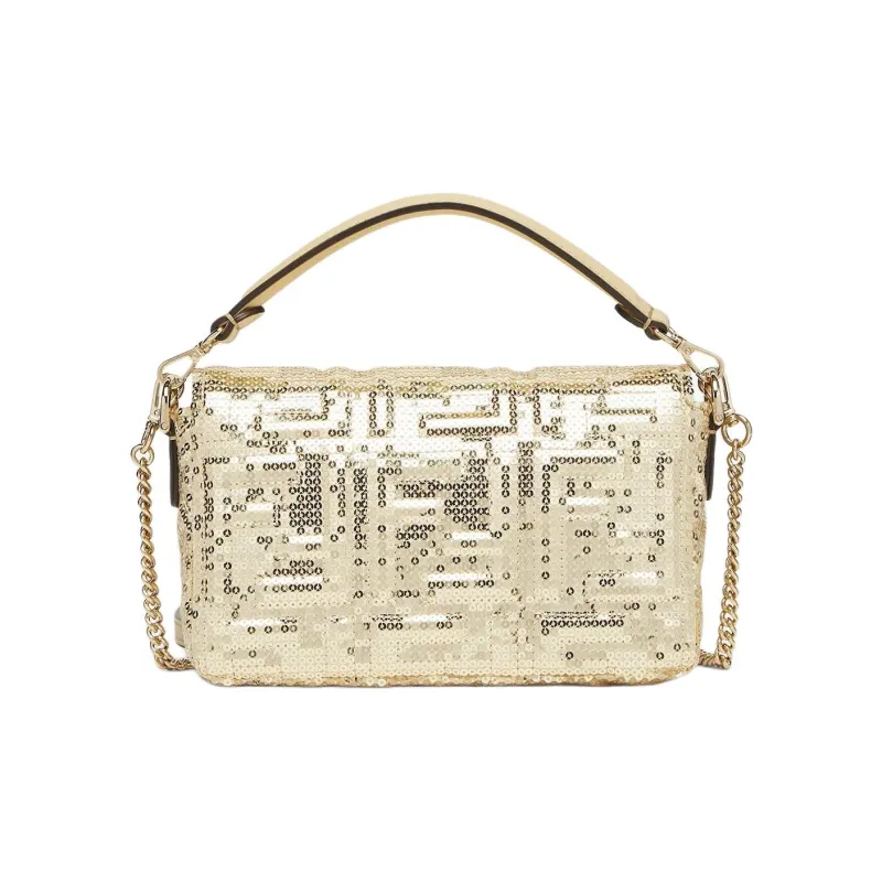 FENDI Baguette Polyester Shoulder Bag, Crossbody Bag, Handbag Mini Women's Gold-2