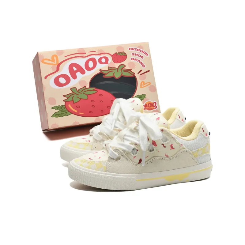 OAOQ Low-Top Skateboard Shoes Unisex White Yellow Blue-6