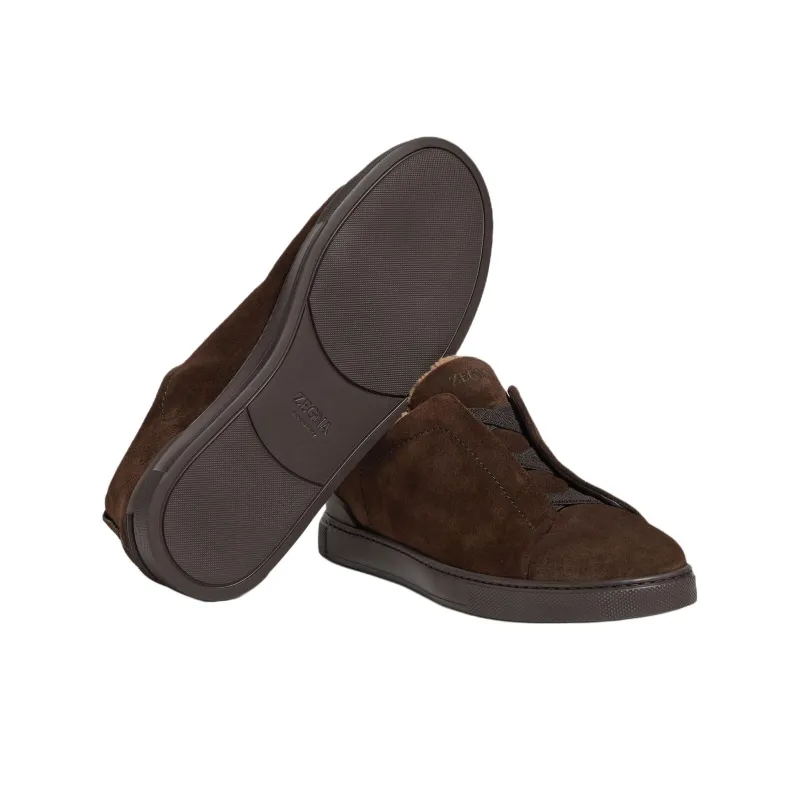 Zegna Triple Stitch Low Top Skateboard Shoes Men's Dark Brown-4