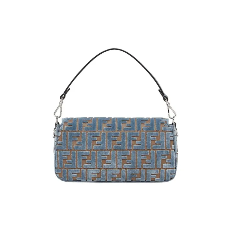 FENDI Baguette Velvet Shoulder Bag Crossbody Bag Handbag Medium Size Women's Light Blue-2