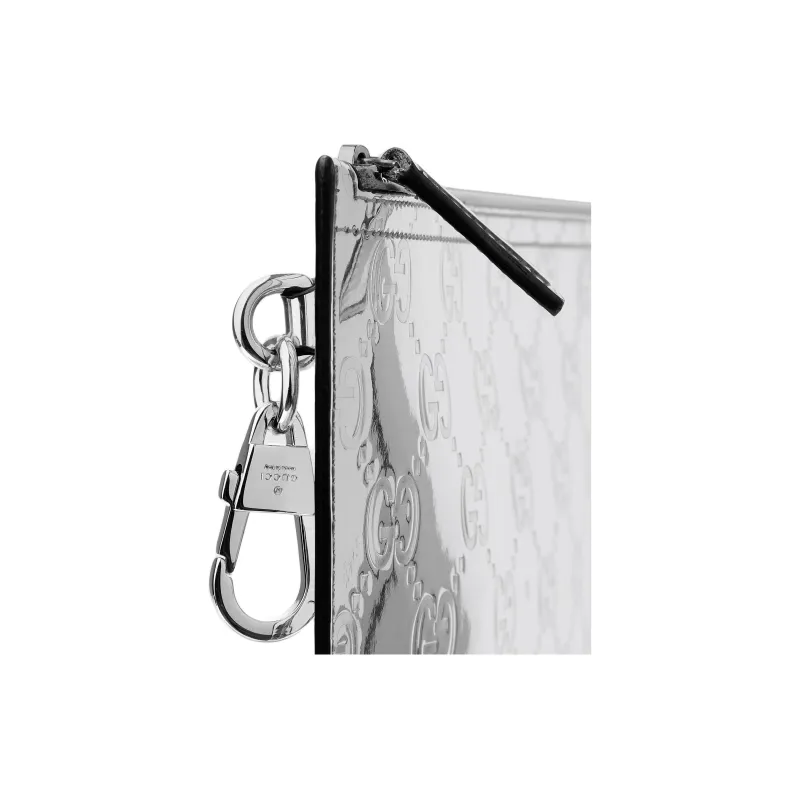 GUCCI Mirror Finish Effect Fabric Clutch Medium Size Unisex Metal Silver-5
