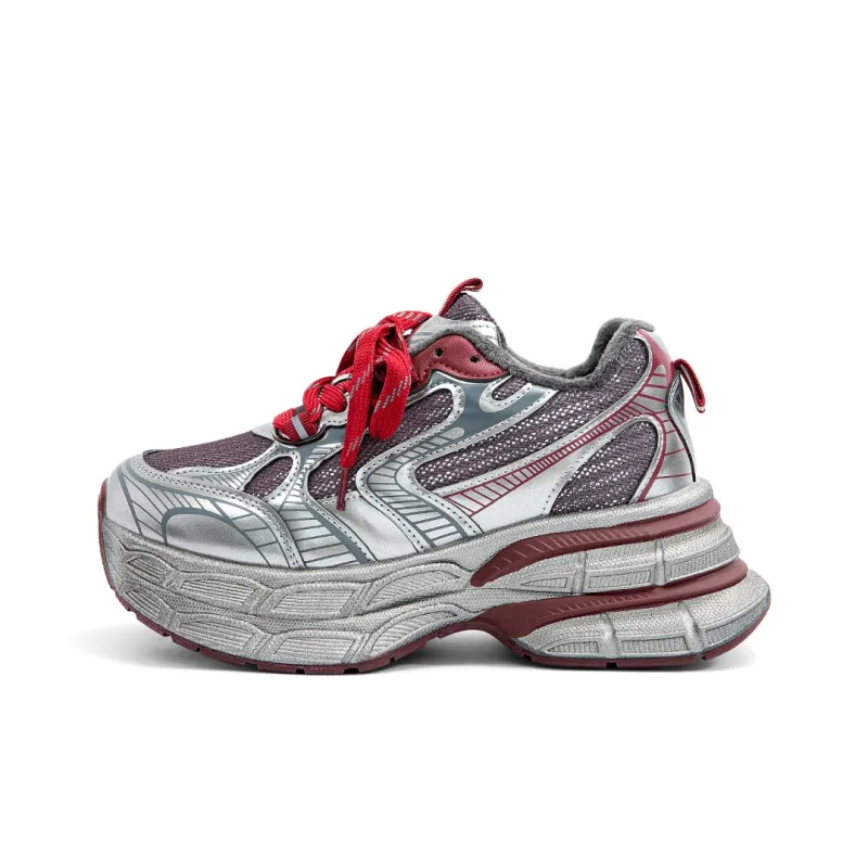 OMS Height Increasing Wear Resistant Slip Resistant Low Top Chunky Sneakers Women's-3