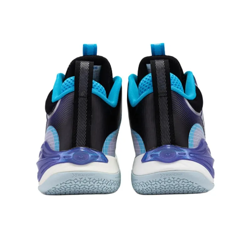 XTEP Anti Slip Wear Resistant Mid Top Children's Basketball Shoes Blue Teenagers-3