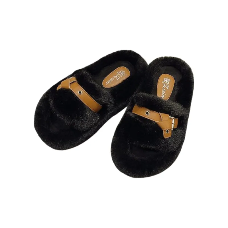 FGHGF Fuzzy Slippers Fall And Winter New Arrival Fashion Platform Slide Slipper With Soft Sole Cotton Slipper-5