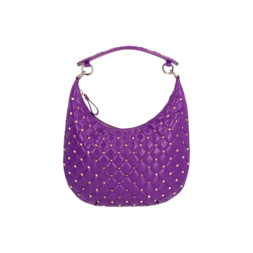 Valentino ROCKSTUD SPIKE Calfskin Hobo Bag One Shoulder Handbags Small Size Women's Purple