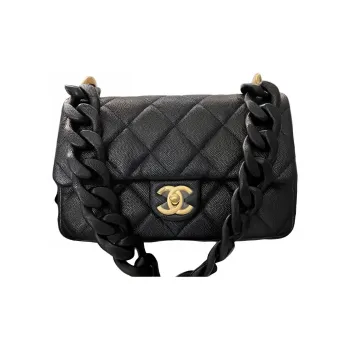 CHANEL Grained Cow Leather Shoulder Bag Small Size Women's Black