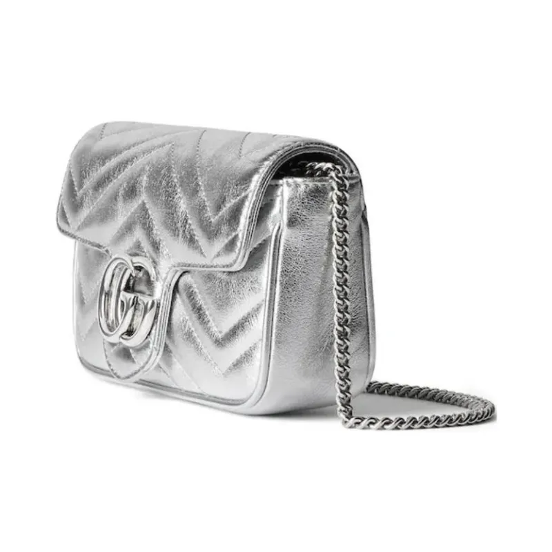 GUCCI Leather Shoulder Bag, Crossbody Bag Mini Women's Silver-1