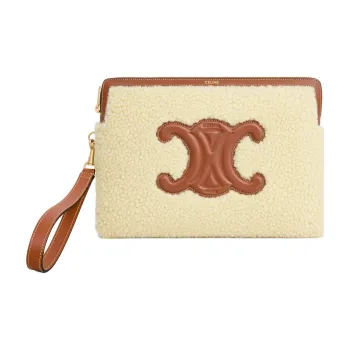 CELINE Shearling With Calfskin Trim Clutch Small Size Women's Light Umber