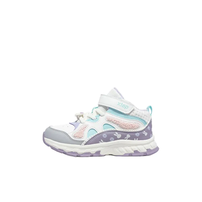 XTEP Anti-Kick Cushioning Mid-Top Kids Lifestyle Shoes White Purple Children Aged 3-7 Years Old-0