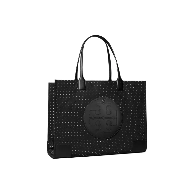 TORY BURCH Ella Recycled Polyester Tote Bag, Shopping Bag, Shoulder Bag, Handbag Medium Size Women's Black-1
