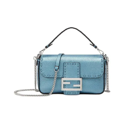 FENDI Calfskin Shoulder Bag Crossbody Bag Handbag Mini Women's Blue