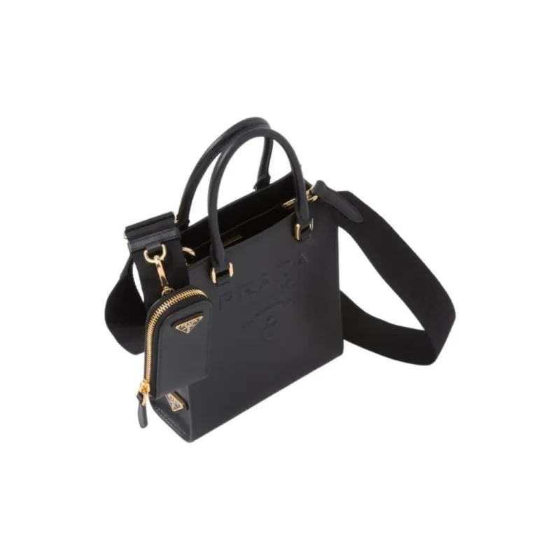PRADA Cross-Stitch Leather Tote Bag Shopping Bag Handbag Women's Black-2