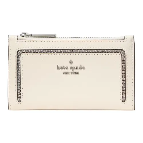 Kate Spade Cross-Stitch Leather Wallet Small Size Women's Protein Cream