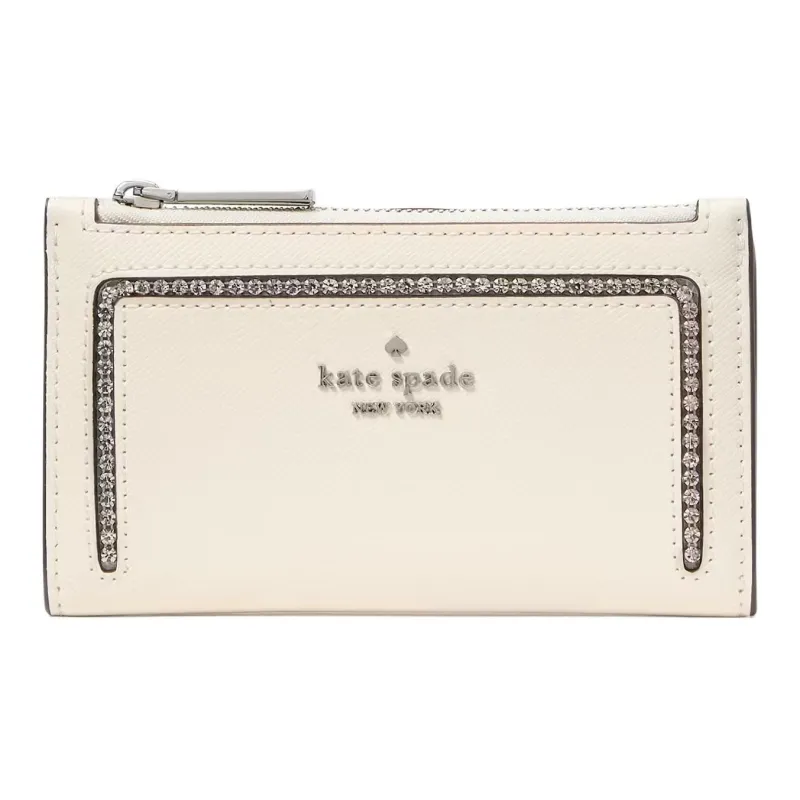 Kate Spade Cross-Stitch Leather Wallet Small Size Women's Protein Cream-0