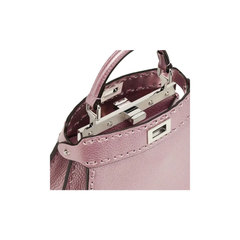 FENDI Peekaboo ISeeU Calfskin Shoulder Bag Crossbody Bag Handbag Small Size Women's Metal Pink-4