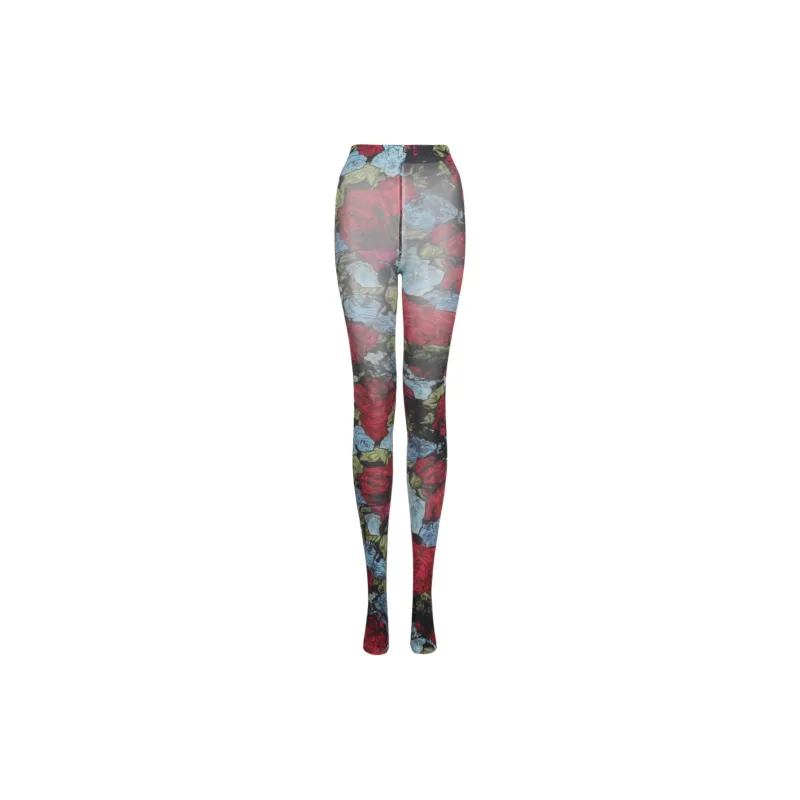 Versace Floral Print Tights Black Multi-0