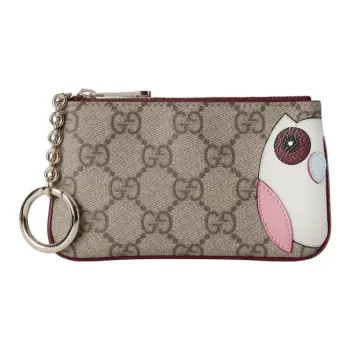 GUCCI Coated Canvas Key Pouch Unisex Beige