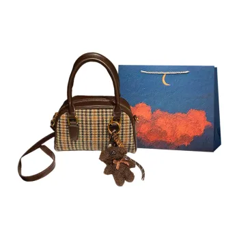 Elsvet PU Shoulder Bag, Crossbody Bag, Handbag Women's Brown Plaid Coffee/Red Plaid Coffee