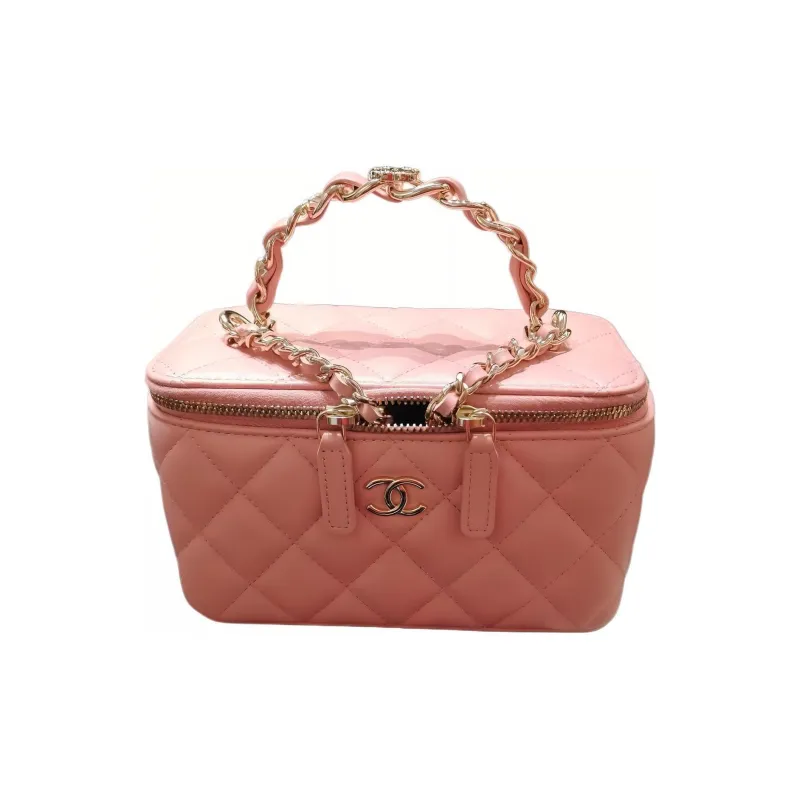 CHANEL Sheepskin Box Bag, Makeup Bag, Handbag, Shoulder Bag, Crossbody Bag Women's Pink-2