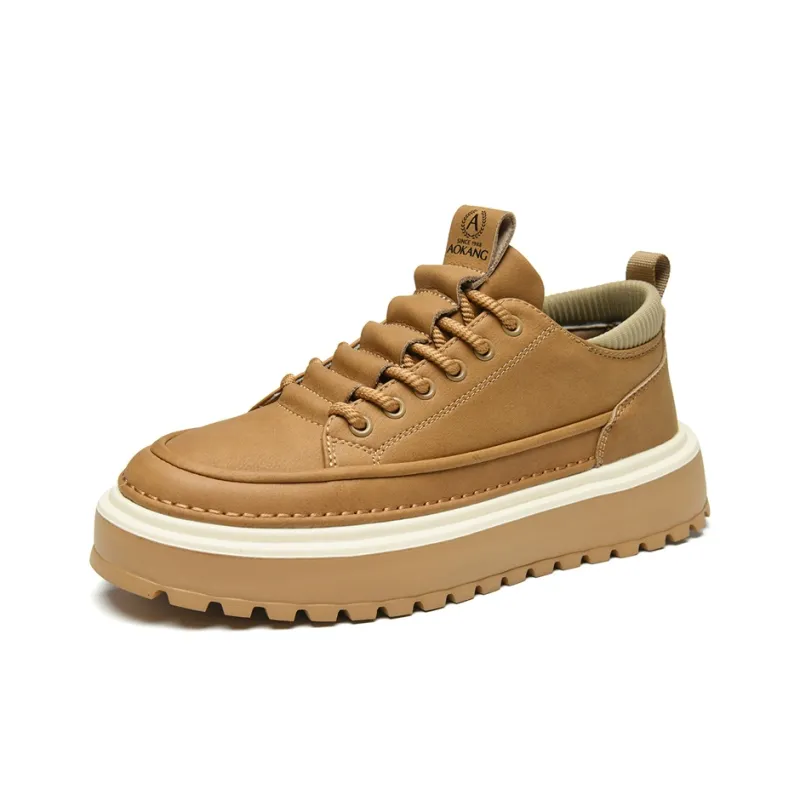 AOKANG Elegant Style Series Skateboard Shoes Men Low Top Yellow Brown, Black-7
