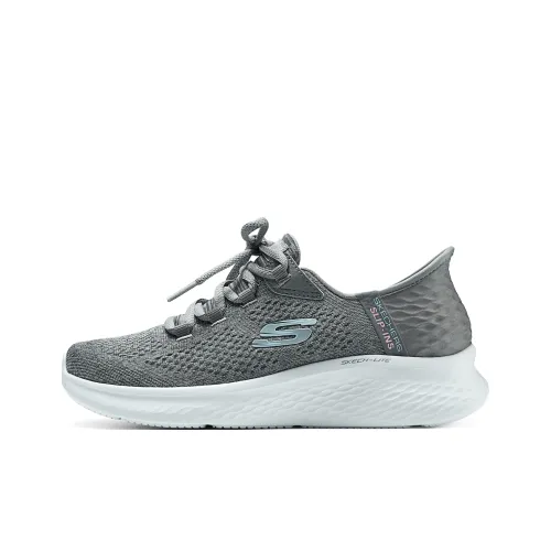 Skechers Slip Ins Slip Ins Technology Cushioned Wear Resistant Breathable Low Top Casual Shoes Women's Gray